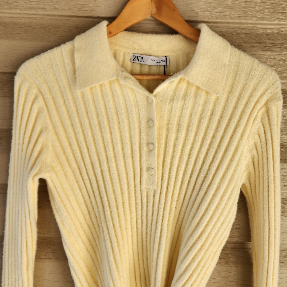 Zara Light Yellow Ribbed Sweater - Picture 4 of 11